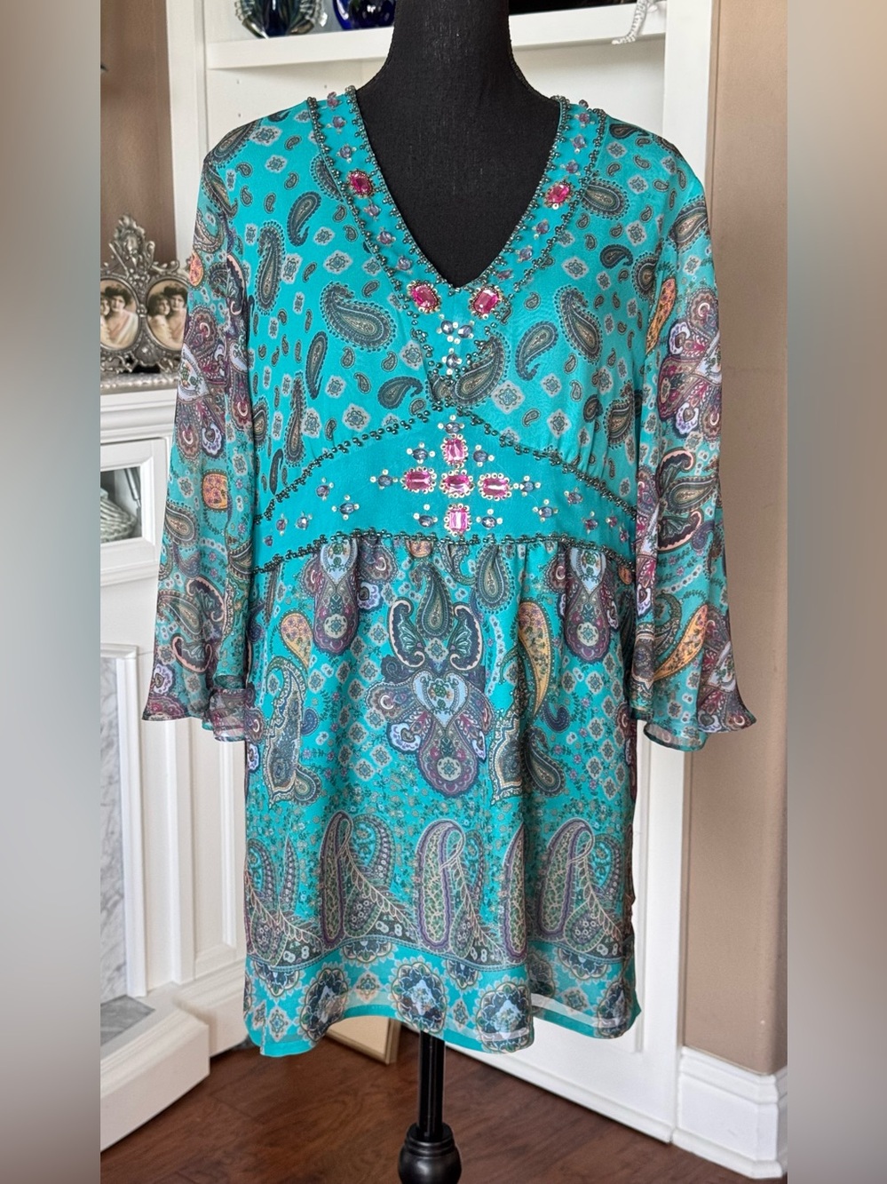 Diane Gilman Silk Paisley Beaded Tunic Dress